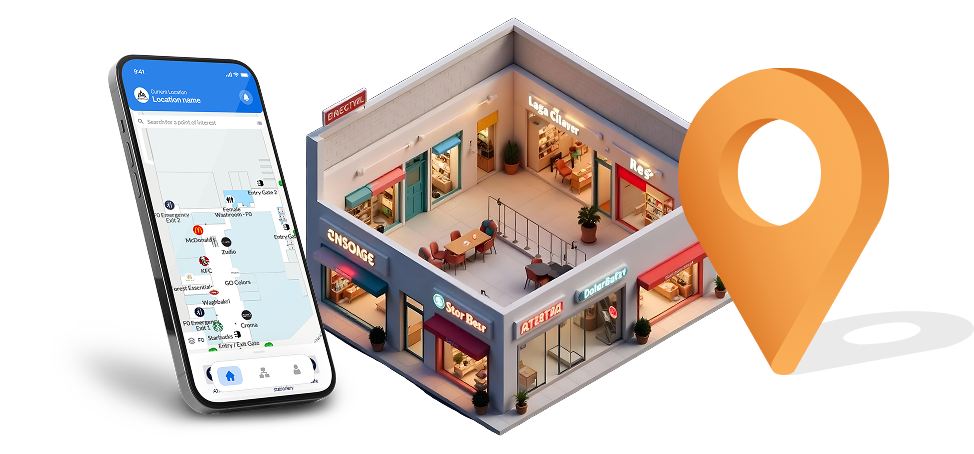 Mobile app featuring Paathner indoor navigation with building.