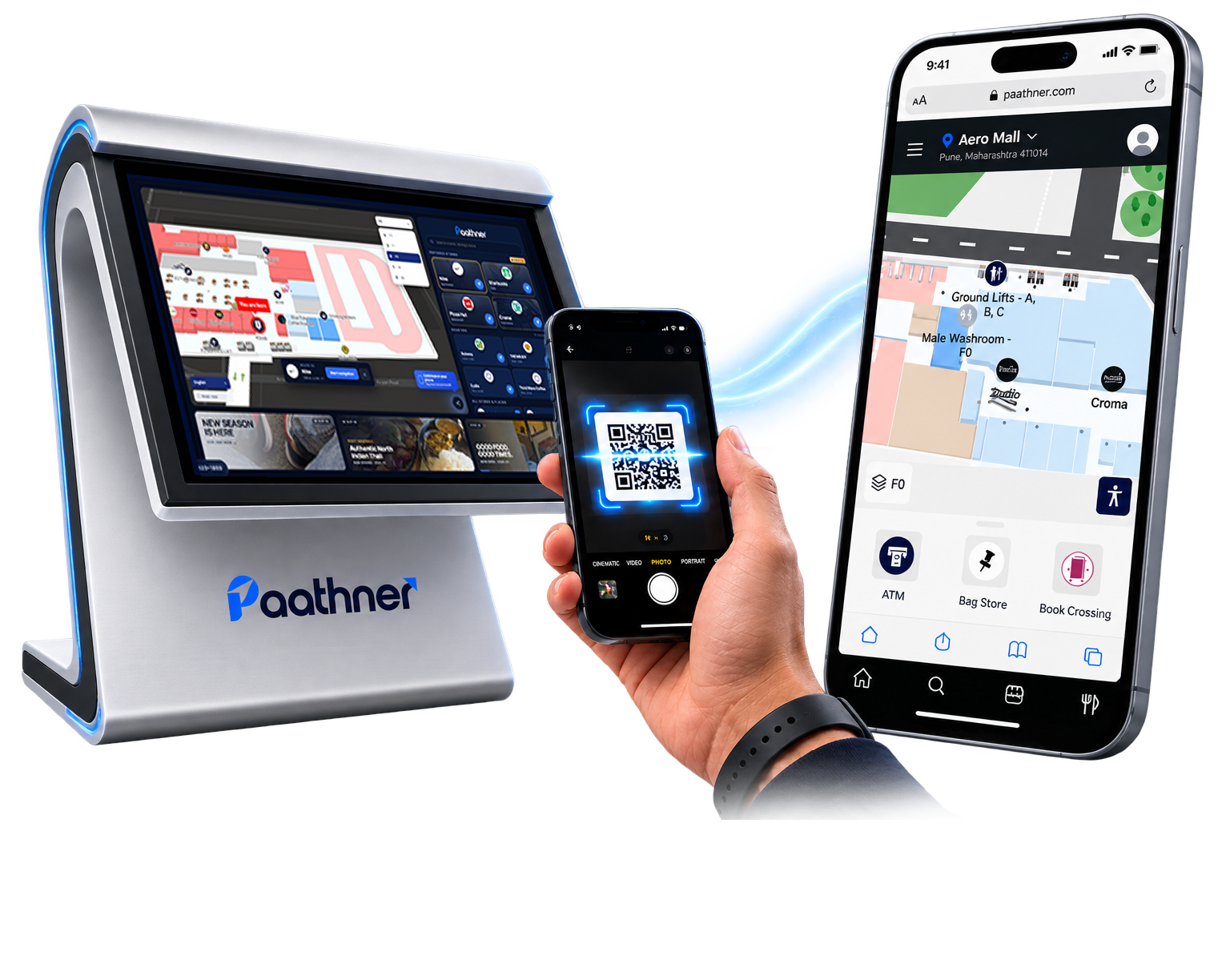 Scan the kiosk QR code to continue navigation on your phone